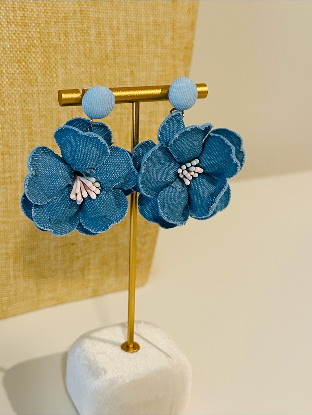 Fashion Jewelry Blue Floral Fabric Drop Earrings